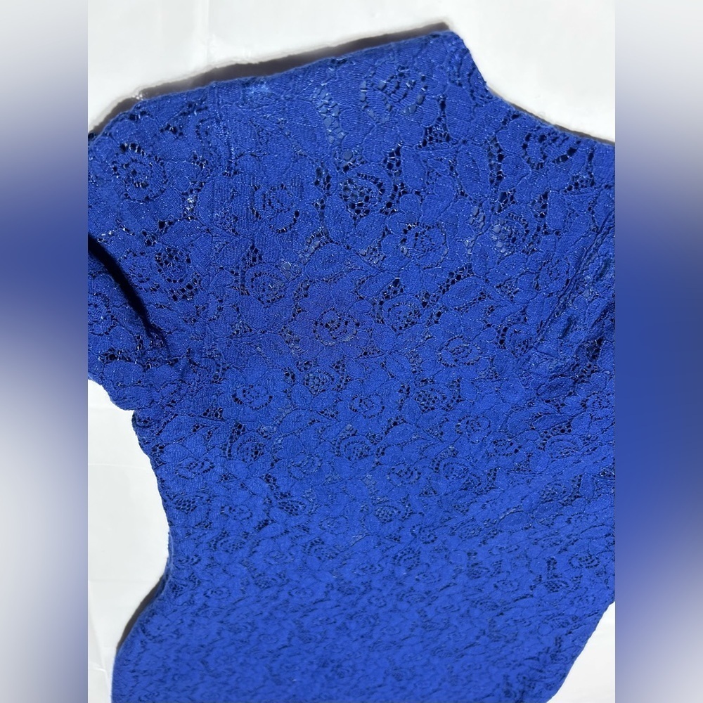 Elegant Blue Lace Short Sleeve Dress - Picture 4 of 4